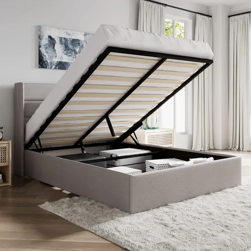 Vista 22 de SHA CERLIN Cama de Almacenamiento Elevable Tamaño Completo/Tapizada en Terciopelo/Cabecera Moderna Wingback/Marco de Cama Plataforma Negro