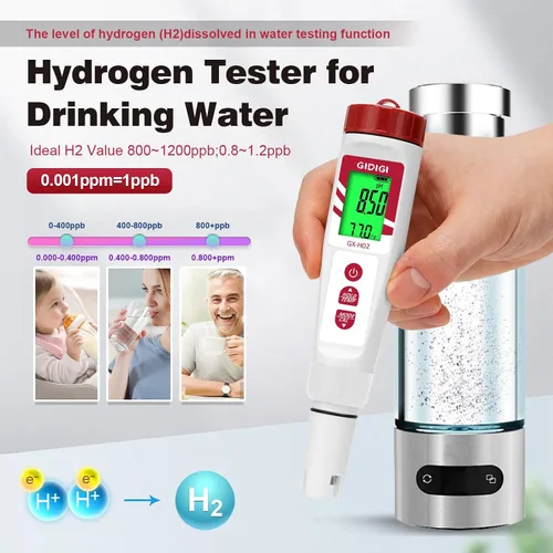 Vista 3 de Probador de agua de hidrógeno, medidor de ORP GIDIGI - Medidor digital de pH para probar agua potable, detector electrónico de temperatura de pH PPM