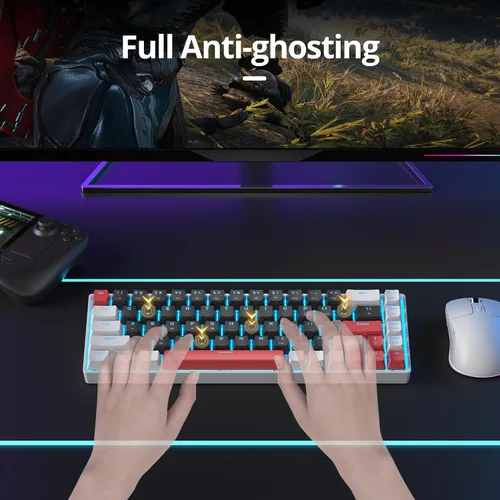 Vista 5 de surmen Teclado mecánico 65% para juegos con interruptor lineal rojo, mini teclado compacto con cable retroiluminado 60% para computadoras portátiles