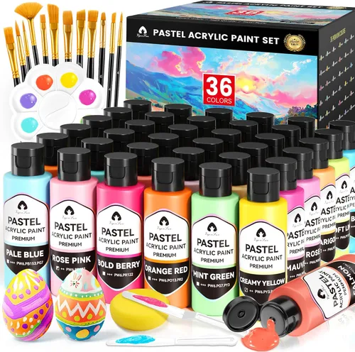 Vista 13 de Juego de pintura acrílica iridiscente de 40 piezas con 12 pinceles, 2 cuchillos y paleta, 24 colores (2 onzas/60 ml) - para adultos, artistas