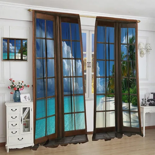 Vista 97 de Cortinas de paisaje, ventana 3D, primavera, bosque, vida silvestre, paisajes de naturaleza, dormitorio, sala de estar, cortinas térmicas opacas de 2