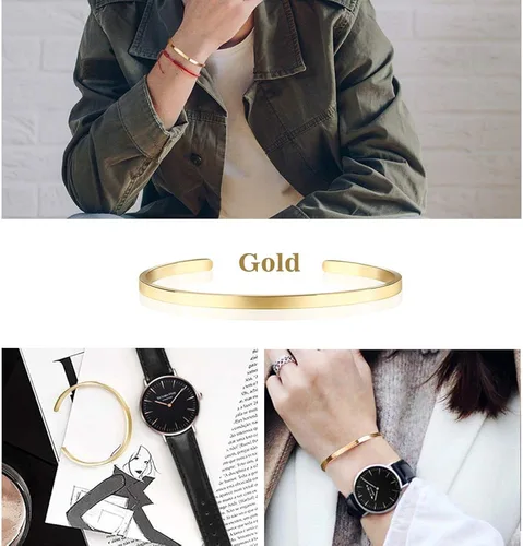 Vista 6 de Lolalet Pulsera fina abierta para novia esposa mamá chapada en oro rosa de 18 quilates pulseras ovaladas de amor acabado pulido liso joyería