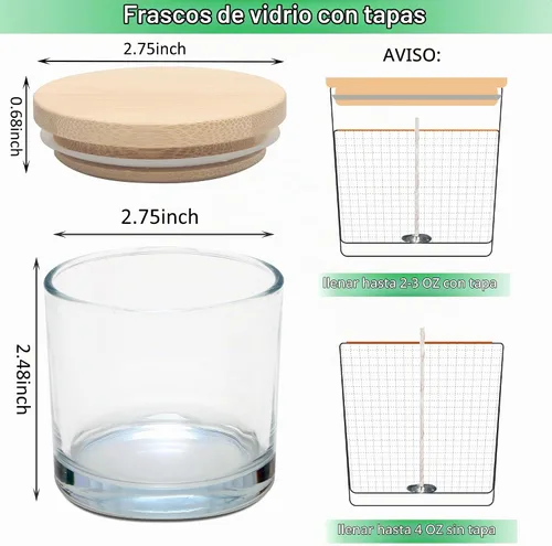 Vista 3 de MILIVIXAY Paquete de 20 tarros de vela de vidrio transparente de 4 onzas con tapas y kits de fabricación de velas, tarros pequeños vacíos a granel