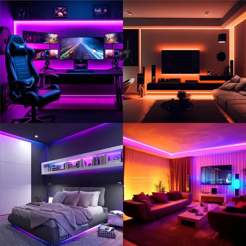 Vista 7 de Tira de luces LED, tira de luz RGB de 16.4 pies con control remoto y fuente de alimentación, revestimiento de poliuretano, adaptador ETL de 12 V CC