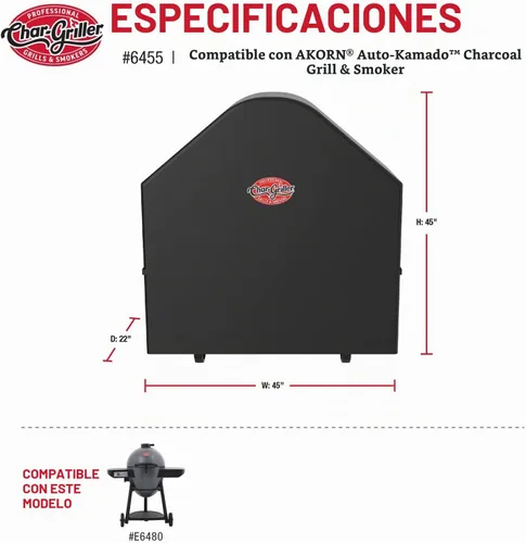 Vista 5 de Char-Griller 6455 AKORN Auto-Kamado - Funda para parrilla de carbón, color negro
