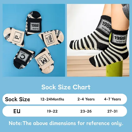 Vista 5 de Sosenfer Calcetines antideslizantes para niños pequeños con pinzas, 5-10 pares de calcetines antideslizantes para bebés de 1 a 7 años, hechos