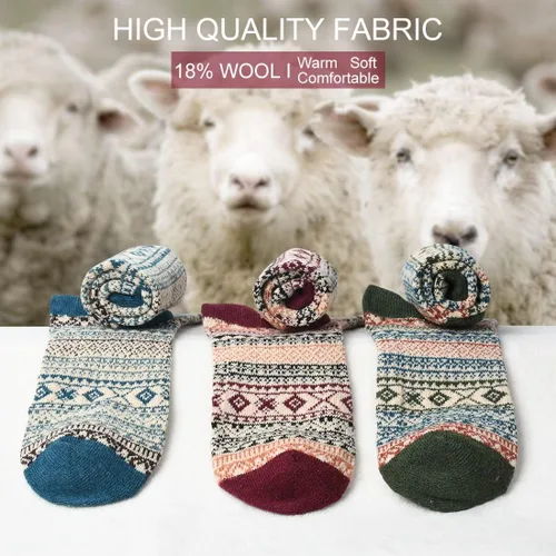 Vista 3 de FYC Winter Womens Socks Wool Warm Thick Knit Cozy Crew Casual Vintage Soft Socks for Women Christmas Gifts Socks 5 Pairs