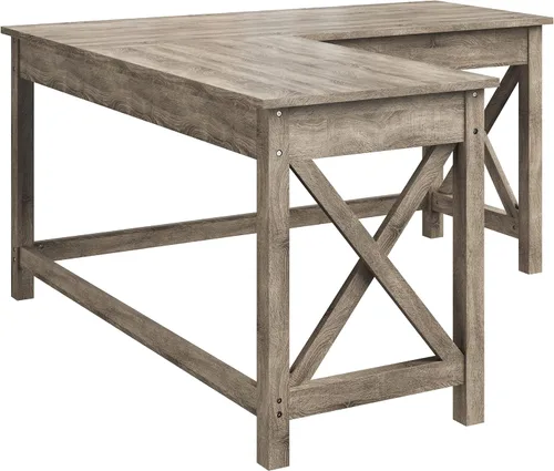 Vista 8 de Lavish Home Escritorio para computadora, escritorio en forma de L con patas en forma de X, para oficina, computadora o mesa de manualidades Gris