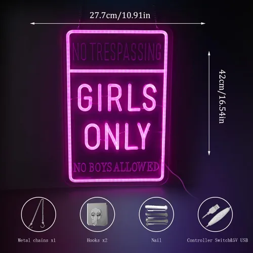 Vista 5 de Luz de neón "Girls Only", arte de pared LED para habitación de niñas, club, cueva, dormitorio, rincón de estudio o espacio de reunión de mejores