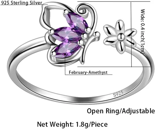Vista 6 de 925 Sterling Silver Birthstone Butterfly Jewelry Women Crystal Animal Cute Butterflies Birthday NecklaceEarringRingBracelet Sets Birth Stone
