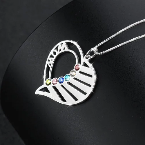 Vista 5 de Wendy Made Collar personalizado para mamá para mujer con 1-6 nombres para mamá, collar de piedra natal de corazón personalizado para mamá, madre e