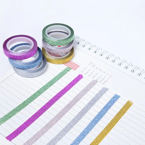 Vista 5 de YUKUNTANG Juego de cinta adhesiva Washi con purpurina, 24 rollos, 3mm x 120,6 metros, cinta adhesiva decorativa de lámina metálica brillante