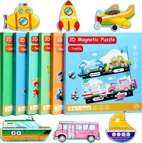 Vista 10 de Rompecabezas magnéticos para niños de 1 a 3 años, rompecabezas de viaje para niños de 2 a 4 años, juguete de actividades con animales para niños