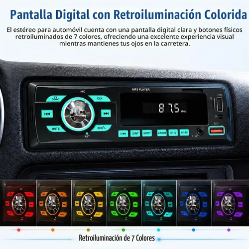 Vista 7 de Radio de coche Bluetooth Single DIN Audio estéreo para automóvil, audio para automóvil con Bluetooth dual y control de aplicaciones, compatible