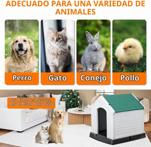 Vista 2 de ZENY Casa de plástico para perros – Perrera impermeable con rejillas de ventilación y suelo elevado para todo tipo de clima para interiores