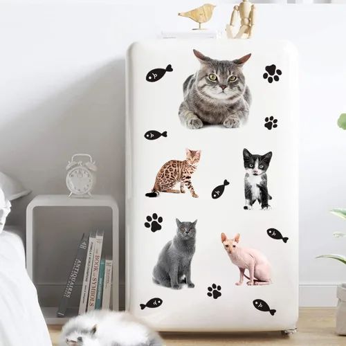Vista 7 de Calcomanías de pared 3D con diseño de gatito, calcomanías removibles para pared, diseño de patas de gato, calcomanías de pared para despegar y Kitty