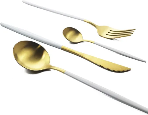 Vista 19 de JASHII Juego de cubiertos de acero inoxidable de 24 piezas, juego de cubiertos de servicio para 6, utensilios para cocina, aptos para lavavajillas