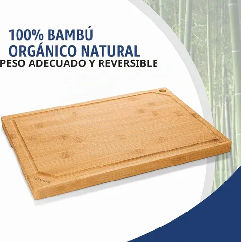 Vista 4 de Hiware Juego de 4 tablas de cortar de bambú extra grandes para cocina, tabla de cortar resistente con ranura para jugos, juego de tablas de cortar