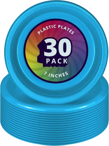 Vista 10 de DecorRack 30 platos de plástico pequeños, resistentes de 7 pulgadas desechables, color negro