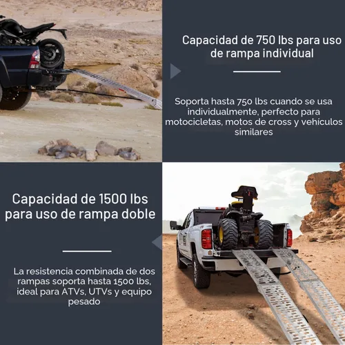 Vista 6 de MAXIVMAN - Rampa de aluminio para motocicleta con asa, capacidad de 750 libras, rampa plegable de 7.5 pies con correas de carga para camionetas