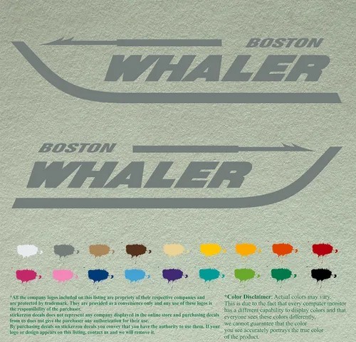 Vista 5 de Par de calcomanías Boston Whaler para barcos, calcomanías de vinilo, motor de barco, lote de 2, Negro 070