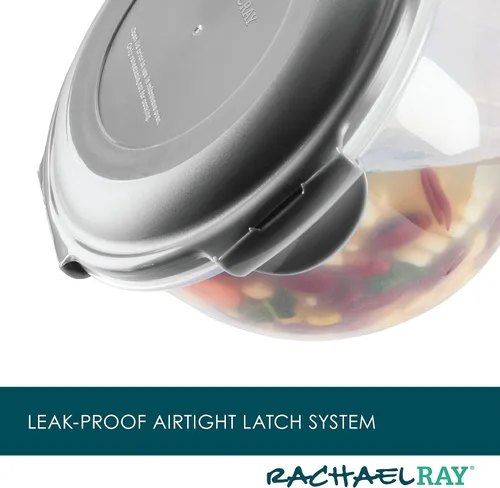 Vista 5 de Rachael Ray Juego de contenedores de almacenamiento de alimentos a prueba de fugas, 10 piezas, transparentes con tapas grises Transparente con tapas