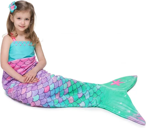 Vista 21 de WERNNSAI Manta de Cola de Sirena para Niños - Manta Ponible de Sirena que Brilla en la Oscuridad para Niñas de Invierno Franela Suave con Escamas