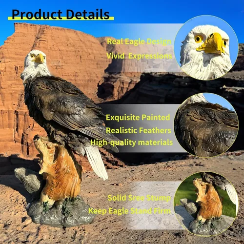 Vista 4 de Teaeeno Majestic Eagle - Estatua decorativa de águila, escultura de decoración de patio de águila, estatua de animal para interiores y exteriores