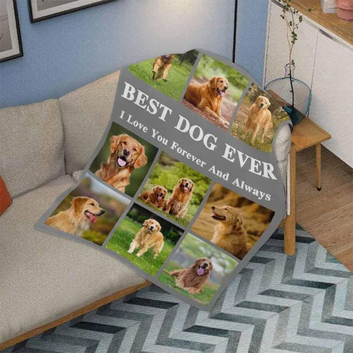 Vista 2 de InterestPrint Manta personalizada con texto fotográfico, 9 fotos, Best Dog Ever - Manta personalizada de franela polar para cumpleaños familiar, se