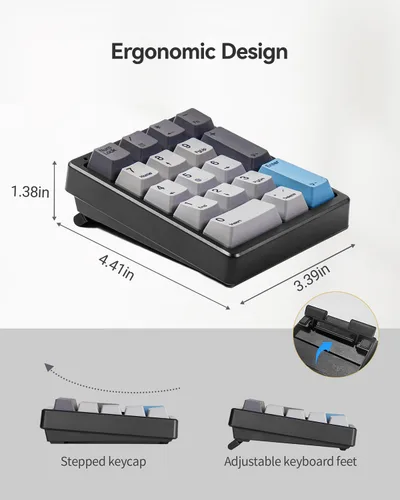 Vista 8 de Kisnt Numpad - Teclado mecánico de números, intercambiable en caliente, USB de 17 teclas, teclado numérico retroiluminado blanco con teclas PBT