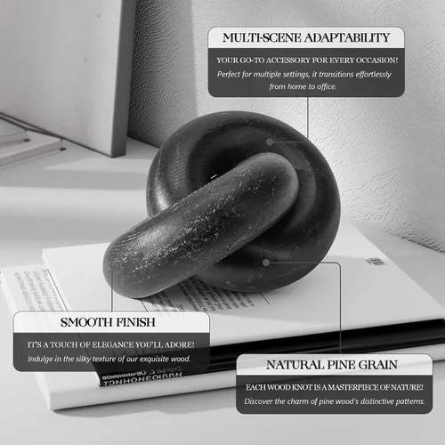 Vista 5 de EOSAHR Escultura Moderna de Nudo de Madera de Pino – Elegante Decoración de Cadena de Madera de 2 Eslabones para Mesa de Café, Estantería y Mesa