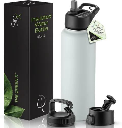 Vista 51 de SIPX™ Botella de Agua Aislada de 18 oz con 3 Tapas – Acero Inoxidable a Prueba de Fugas, Triple Aislamiento – Frío 24 Horas/Caliente 12 Horas