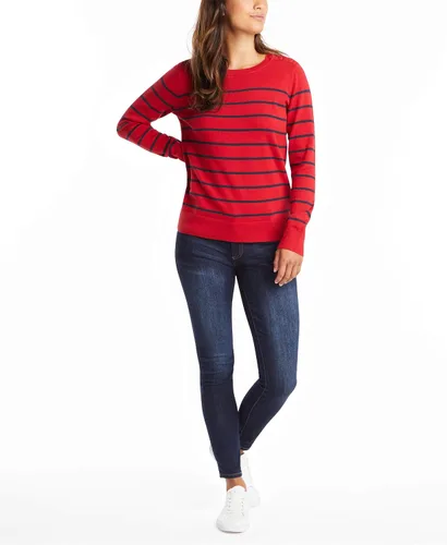 Vista 2 de Nautica Suéter de manga larga para mujer, 100% algodón, a rayas, cuello redondo