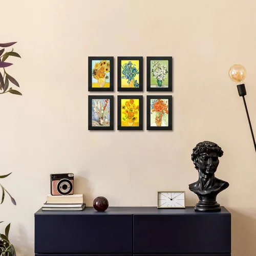 Vista 3 de Juego de 6 marcos de fotos de 4 x 6 con cristal real para imágenes de 4 x 6 sin paspartú, marcos de fotos para galería de pared o mesa