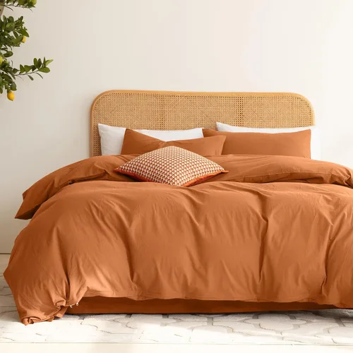 Vista 4 de Ventidora Juego de funda de edredón de 3 piezas, tamaño individual, 100% algodón orgánico lavado con sensación de lino, juego de ropa de cama