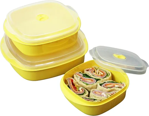 Vista 6 de Kit de 6 unidades de recipientes de cocina para microondas, vaporera y refrigerador, de Callypso Basics por Reston Lloyd, 1, Lemon
