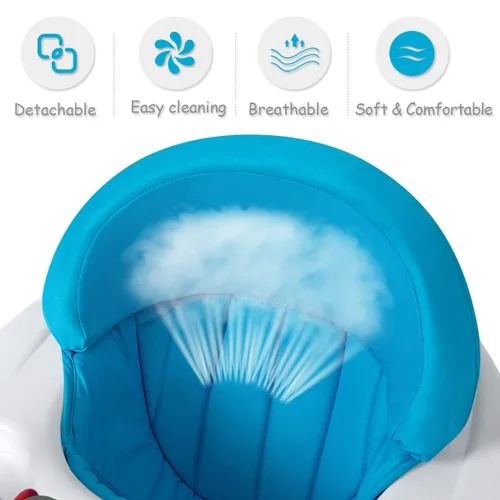 Vista 5 de HONEY JOY Andador de bebé, juguete plegable para empujar sentado y caminar detrás con ruedas, piano interactivo y pedantes, altura y velocidad Azul