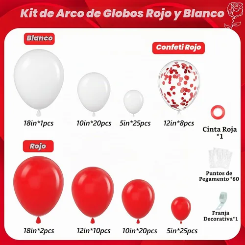 Vista 2 de Kit de arco de globos rojos y blancos de 114 piezas con globos rojos y blancos Decoraciones para bodas, compromisos, Navidad, día de San Valentín