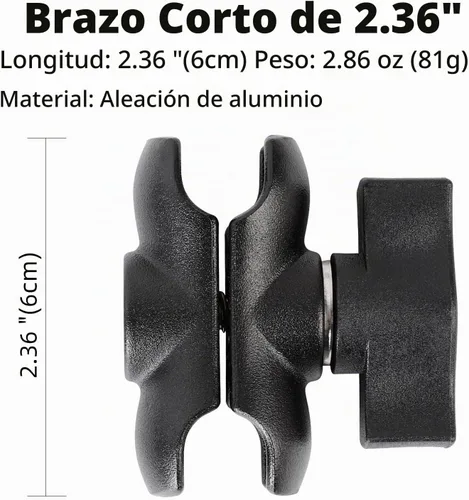 Vista 2 de Brazo de doble enchufe de aleación de aluminio compatible con soportes RAM tamaño B componentes de bola de 1 pulgada, se adapta a todos