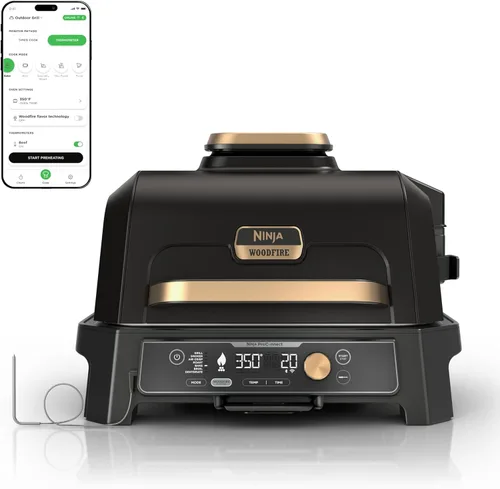 Vista 11 de Ninja Woodfire Pro Connect XL - Parrilla y ahumador para exteriores Bluetooth, aplicación habilitada Parrilla 7 en 1, ahumador de barbacoa