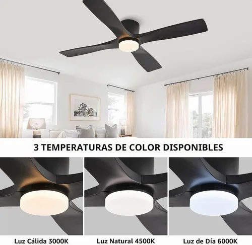 Vista 5 de WINGBO - Ventilador de techo de montaje empotrado de 48 pulgadas con DC, luces y control remoto, 4 aspas talladas reversibles de madera, motor DC