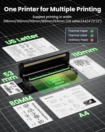 Vista 4 de Itari M832 - Impresoras portátiles inalámbricas para viajes, 8.5 x 11, color negro 300dpi Inkless Small Bluetooth Compact Mobile for Home Use