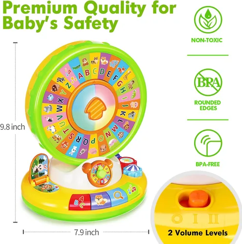 Vista 4 de Juguete para niños y niñas de 1, 2 y 3 años, juguetes musicales de aprendizaje para bebés que giran y cantan el alfabeto para niños pequeños
