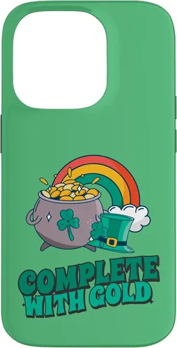 Vista 17 de iPhone 16 completo con oro - Funda con diseño de arcoíris y fortuna