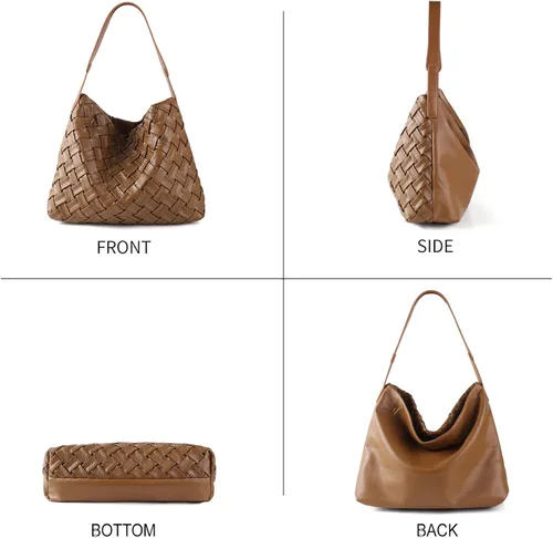 Vista 6 de Bolso Boston para mujer, bolso tejido de cuero vegano, bolso de mensajero para mujer, bolso cruzado de hombro de moda, casual hobo
