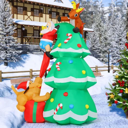 Vista 3 de COMIN Inflables de Navidad de 7.3 pies para decoración al aire libre, Papá Noel, reno, perro, árbol de Navidad inflable con LED integrados