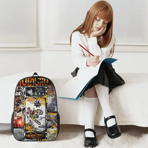 Vista 5 de Mochilas de motocicleta Paquete de 3 piezas para adolescentes, niños y niñas, motocross para niños, incluye bolsas aisladas para almuerzo y estuche
