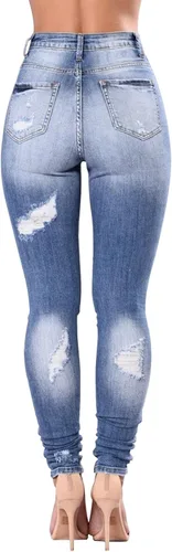 Vista 50 de KUNMI - Pantalones de mezclilla clásicos de cintura alta para mujer, elásticos, con efecto de levantamiento de glúteos, ajustados