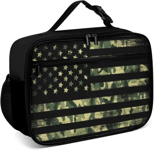 Vista 10 de Lonchera reutilizable con diseño de cruz de la bandera estadounidense, bolsa de almuerzo aislada, lonchera para comida y alimentos, bolsa de mano