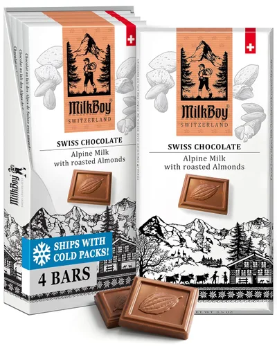 Vista 8 de Milkboy - Barras de chocolate con almendras suizas, chocolate con leche alpino suizo premium con almendras, todo natural, sin gluten, sin OMG